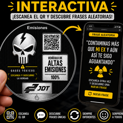 Pegatina emisiones tóxicas interactiva con QR que al escanear muestra frases en el móvil