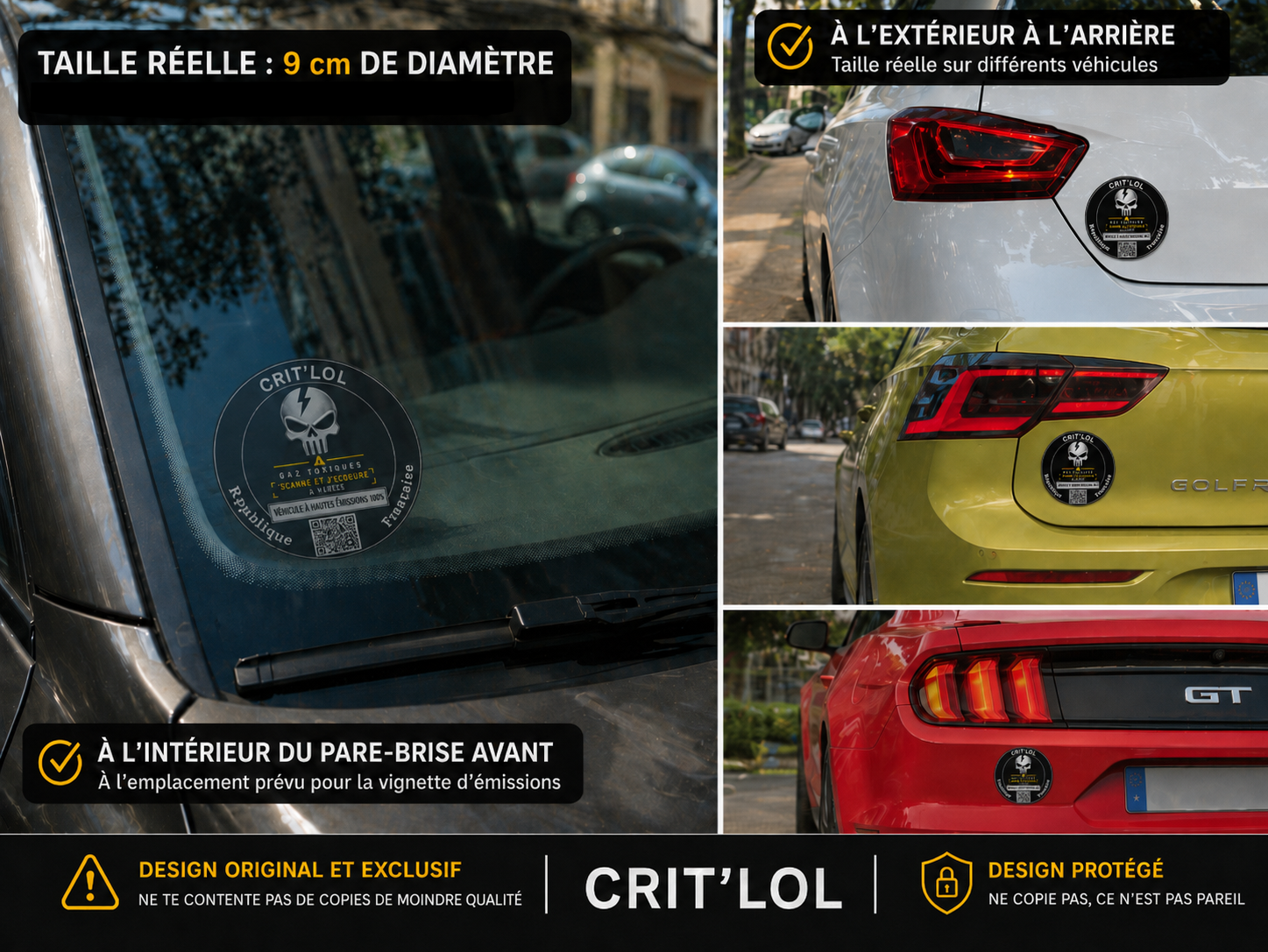 Sticker émissions QR pour voiture et moto en version intérieur vitre ou extérieur