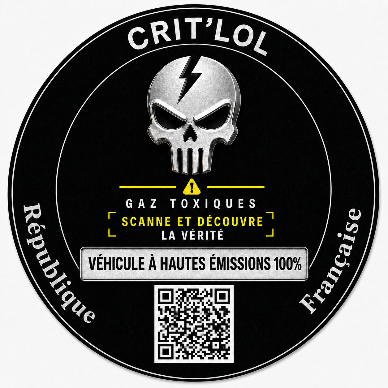 Sticker gaz toxiques QR Crit’LOL pour voiture et moto de 9 cm