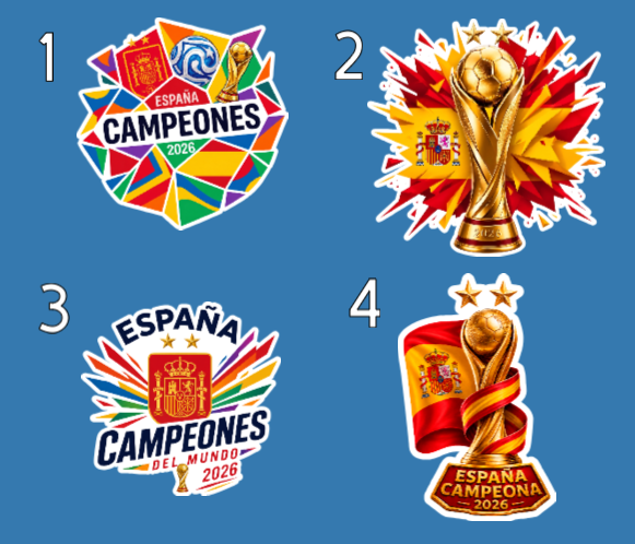 Cuatro modelos de pegatinas conmemorativas de España campeona del mundo 2026
