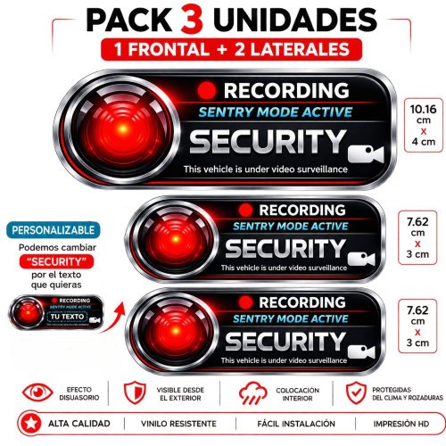 Pack 3 Pegatinas Modo Centinela para Coche BYD, XPENG o la marca de tu coche – Recording / Videovigilancia